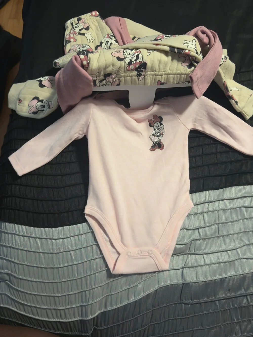 Baby Girls Minnie Mouse Pink and Cream One-Piece Set - Size 9M